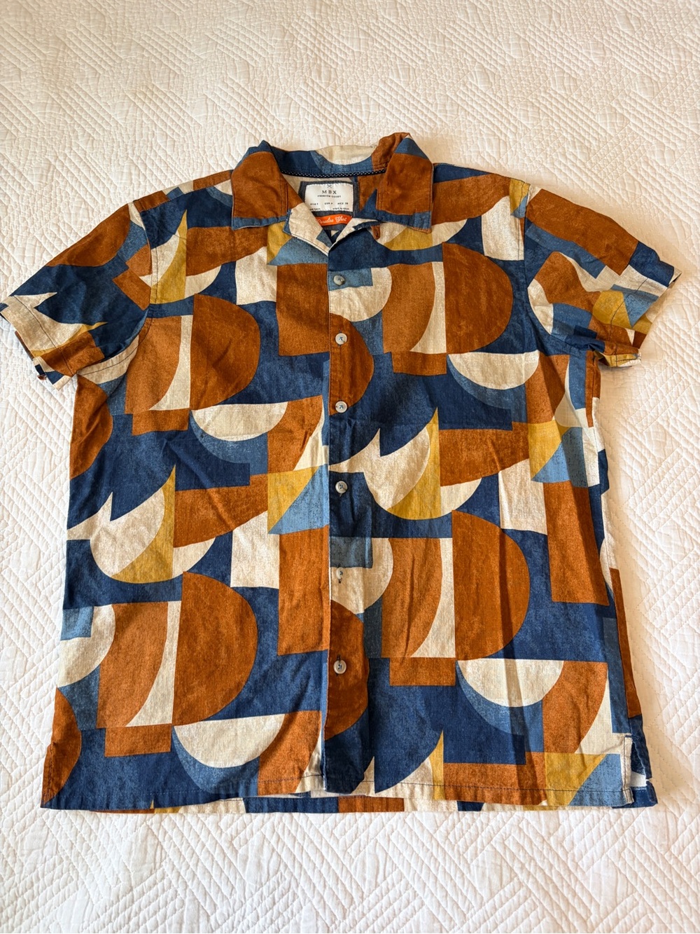 Men's Short-Sleeve Geometric Printed Shirt 100% Cotton